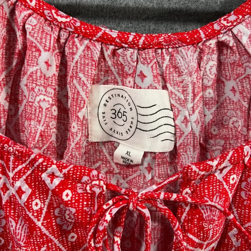 Destination 365 Printed Short-Sleeve Midi Dress with Smo Red Abstract XL